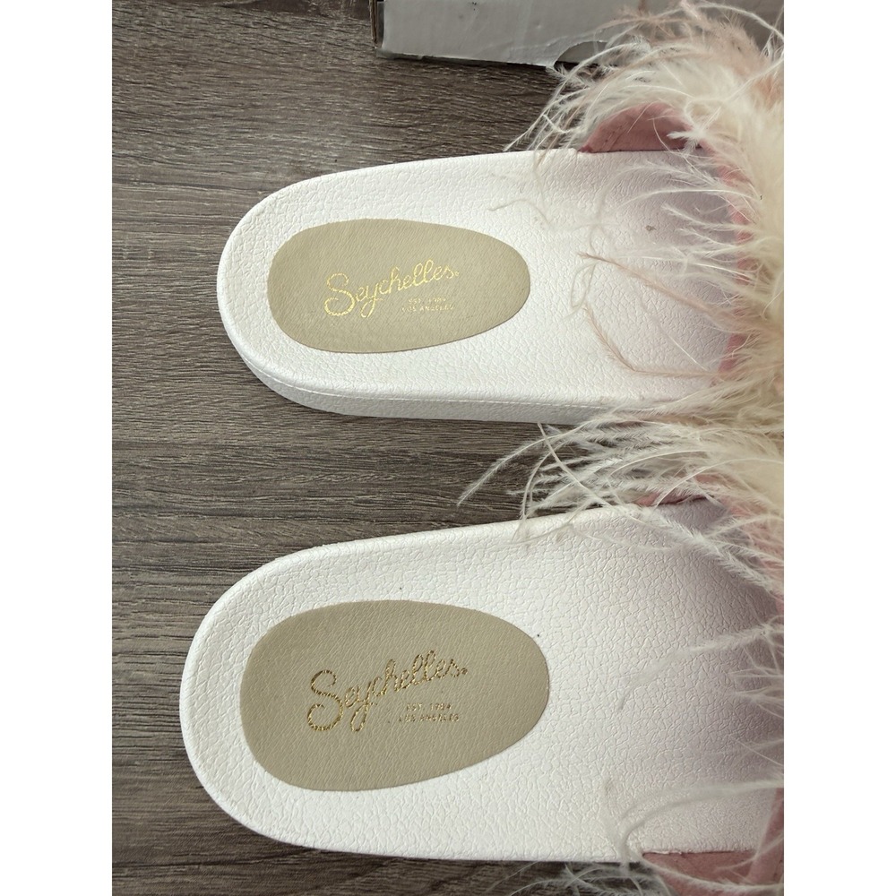 Seychelles In Your Cap Slide Sandal Sz 7 Blush Pink & White Feathers Open Toe - Picture 3 of 7